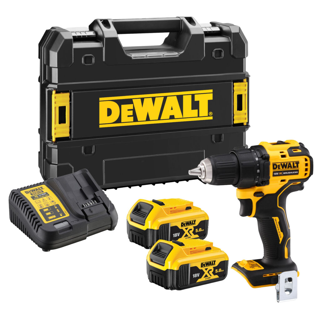 DeWALT 18V XR boremaskine kompakt med 2x 5,0 Ah Powerstack batterier og lader