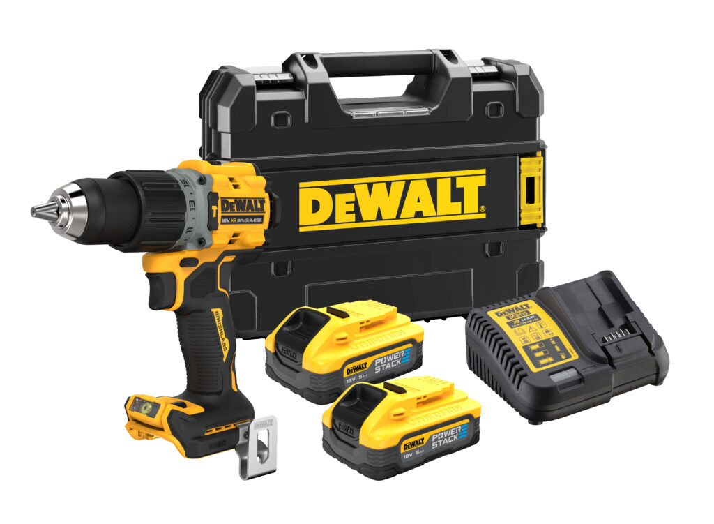 DeWALT 18V XR slagboremaskine inkl. 2 x 5,0 Ah Powerstack batterier og lader TSTAK
