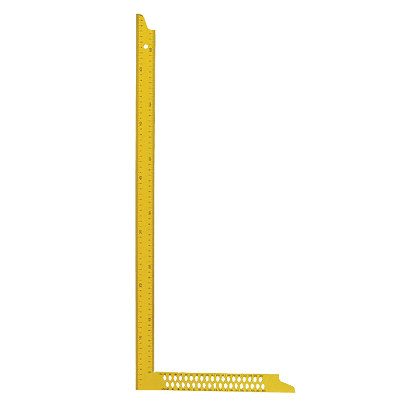 Tømrervinkel 800x320x35 mm gul med dobbelt- og opmærkningshuller